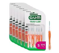 GUM TRAV-LER Scovolini Interdentali Professionali/Setole con Protezione Antibatterica/Filo Metallico Rivestito/Impugnatura Morbida/Arancione/Misura 0,9 mm ISO 2/6 Confezioni da 6 pz