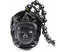 GUMEI Collana con Ciondolo in Ossidiana Naturale Buddha Amitabha Collana con Ciondolo a Testa di Buddha