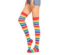 GUMEI Donne Ragazze Fantasia Arcobaleno Strisce Colorate sopra Il Ginocchio Calze Lunghe Costume Cosplay di Halloween Lavorato A Maglia Elastico Calze Alte