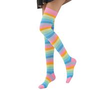 GUMEI Donne Ragazze Fantasia Arcobaleno Strisce Colorate sopra Il Ginocchio Calze Lunghe Costume Cosplay di Halloween Lavorato A Maglia Elastico Calze Alte