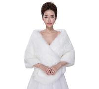GUMEI Pashmina Scialle Donna Inverno Matrimonio Addensare Peluche con Spalle Scoperte Scialle Bolero Prom da Sposa Partito da Sera Formale Coprispalle Bianco Mantella