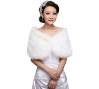 GUMEI Scialle da Donna Bianco Pelliccia Sintetica Avvolgente da Sposa Stola Scialle Mantello da Sposa Perle Artificiali Palla Abbellimento Giacca Invernale Cappotto Coprispalle