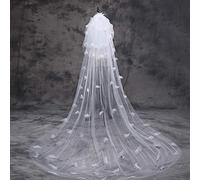 GUMEI Velo da Sposa Tulle Abito da Sposa Veli Soffici Fiori Bianchi Petalo Multistrato Velo da Sposa Super Lungo Velo da Sposa Fata Accessori da Sposa