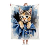 Gumntun Coperta Matrimoniale Pile 220x240 cm Gatto Blu Per Bambini, Coperta Tutte Le Stagioni Multifunzionale, Microfibra Morbido Durevole e Caldo per Divano o Letto Matrimoniale_B16187