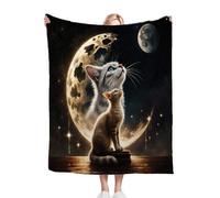 Gumntun Coperta Pile Matrimoniale 150x200 Gatto Sulla Luna 3D, 3D Stampa Coperta Pelosa in Flanella, Caldo Soffice Flanella Plaid per Adulti Bambini Letto Divano_B15951