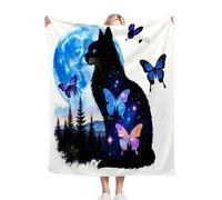 Gumntun Coperta Pile Matrimoniale 240 x 260 Gatto Con Farfalla Blu, Morbida Coperte per Letto Matrimoniale, Traspirante Delicato sulla pelle Soffice e Calda Coperta Pile per Adulti_B16338