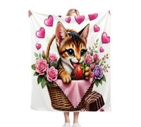 Gumntun Coperta Pile Matrimoniale 240 x 260 Gatto Rosa Con Cuore, Morbida Coperte per Letto Matrimoniale, Traspirante Delicato sulla pelle Soffice e Calda Coperta Pile per Adulti_B16722