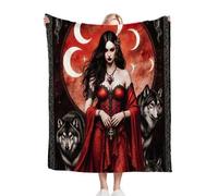 Gumntun Coperta Plaid Matrimoniale 180x200 Donna Rossa Animale Lupo, Microfibra Morbido Durevole e Caldo 3D Stampa Peluche, Soffice Coperta in Flanella per Il Tempo Libero Sedia_B7108