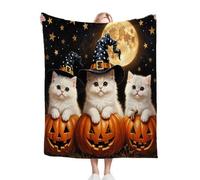 Gumntun Coperta Plaid Matrimoniale in Pile 150x200 cm Gatto Bianco di Halloween, Coperta Tutte Le Stagioni Multifunzionale, Microfibra Morbido Durevole e Caldo per Divano o Letto