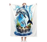 Gumntun Coperta Plaid Matrimoniale in Pile 150x200 cm Giovane Con Delfino Blu, Coperta Tutte Le Stagioni Multifunzionale, Microfibra Morbido Durevole e Caldo per Divano o Letto_B16653