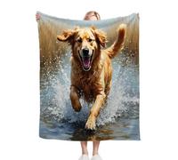 Gumntun Coperte per divano in flanella stampata 3D in microfibra, misura unica, 130 x 150 cm, con cane giallo in esecuzione, comoda coperta calda e pelosa, regalo per papà, mamma, bambini, amici o