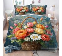 Gumntun Copripiumino Matrimoniale 240x220 cm Cesto Di Fiori Colorato, Parure Morbida Copripiumini In Microfibra pour Decorazioni Interni, 3D Stampa Biancheria da Letto con 2 Federe 50x80 cm
