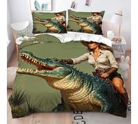 Gumntun Copripiumino Matrimoniale 240x220 cm Donna Coccodrillo Verde, Parure Morbida Copripiumini pour Decorazioni Interni, 3D Stampa Biancheria da Letto con 2 Federe 50x80 cm_B10325