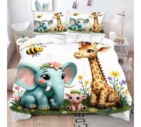 Gumntun Copripiumino Matrimoniale 240x220 cm Giraffa Animata Elefante, Copripiumino 240x220 in Microfibra per Coppia Adulti, 3 Pezzi Set Di Biancheria Da Letto con Cerniera e 2 Federe 50x80 cm_B11363