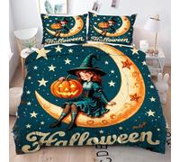 Gumntun Copripiumino Matrimoniale 240x220 cm Strega Verde, Copripiumino 200x200 in Microfibra per Coppia Adulti, 3 Pezzi Set Di Biancheria Da Letto con Cerniera e 2 Federe 50x80 cm