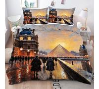 Gumntun Copripiumino Matrimoniale 260x240 cm Acquerello edificio, Lavabile in Lavatrice Completo Letto, Microfibra Biancheria da Letto per Tutte Le Stagioni, 2 x Federe 50x80 cm_B15282