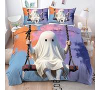 Gumntun Copripiumino Matrimoniale 260x240 cm Adolescente Fantasma Bianco, Lavabile in Lavatrice Completo Letto, 3D Microfibra Stampa Biancheria da Letto per Tutte Le Stagioni, 2 x Federe 50x80 cm