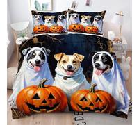 Gumntun Copripiumino Matrimoniale 260x240 cm Cane di Halloween, Lavabile in Lavatrice Completo Letto, 3D Microfibra Stampa Biancheria da Letto per Tutte Le Stagioni, 2 x Federe 50x80 cm