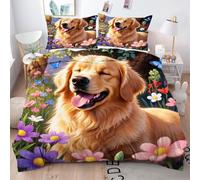 Gumntun Copripiumino Matrimoniale 260x240 cm Cane Giallo, Lavabile in Lavatrice Completo Letto, 3D Microfibra Stampa Biancheria da Letto per Tutte Le Stagioni, 2 x Federe 50x80 cm
