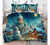 Gumntun Copripiumino Matrimoniale 260x240 cm Casa Di Neve Bianca, Lavabile in Lavatrice Set Di Biancheria Da Letto, 3D Copripiumino Decorazioni per interni con 2 Federe 50x80 cm