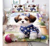 Gumntun Copripiumino Matrimoniale 260x240 cm Cucciolo Cartone Animato, Lavabile in Lavatrice Completo Letto, 3D Microfibra Stampa Biancheria da Letto per Tutte Le Stagioni, 2 x Federe 50x80 cm_2044a