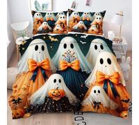 Gumntun Copripiumino Matrimoniale 260x240 cm Fantasma con Gonna, Lavabile in Lavatrice Completo Letto, 3D Microfibra Stampa Biancheria da Letto per Tutte Le Stagioni, 2 x Federe 50x80 cm