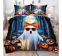 Gumntun Copripiumino Matrimoniale 260x240 cm Fantasma di Halloween, Lavabile in Lavatrice Completo Letto, 3D Microfibra Stampa Biancheria da Letto per Tutte Le Stagioni, 2 x Federe 50x80 cm