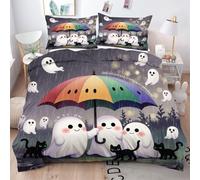 Gumntun Copripiumino Matrimoniale 260x240 cm Fantasma e Gatto, Lavabile in Lavatrice Completo Letto, 3D Microfibra Stampa Biancheria da Letto per Tutte Le Stagioni, 2 x Federe 50x80 cm