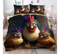 Gumntun Copripiumino Matrimoniale 260x240 cm Gallina Colorata Cartone Animato, Lavabile in Lavatrice Completo Letto, 3D Microfibra Stampa Biancheria da Letto per Tutte Le Stagioni, 2 x Federe 50x80 cm