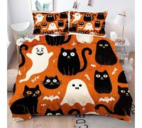Gumntun Copripiumino Matrimoniale 260x240 cm Gatto e Fantasma, Lavabile in Lavatrice Completo Letto, 3D Microfibra Stampa Biancheria da Letto per Tutte Le Stagioni, 2 x Federe 50x80 cm