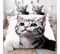 Gumntun Copripiumino Matrimoniale 260x240 cm Gatto Grigio, Lavabile in Lavatrice Completo Letto, 3D Microfibra Stampa Biancheria da Letto per Tutte Le Stagioni, 2 x Federe 50x80 cm_130a