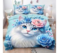 Gumntun Copripiumino Matrimoniale 260x240 cm Gatto Grigio, Lavabile in Lavatrice Completo Letto, 3D Microfibra Stampa Biancheria da Letto per Tutte Le Stagioni, 2 x Federe 50x80 cm_546a