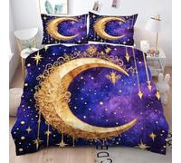 Gumntun Copripiumino Matrimoniale 260x240 cm Luna Dorata, Lavabile in Lavatrice Completo Letto, 3D Microfibra Stampa Biancheria da Letto per Tutte Le Stagioni, 2 x Federe 50x80 cm