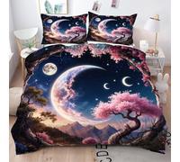 Gumntun Copripiumino Matrimoniale 260x240 cm Luna Rosa, Lavabile in Lavatrice Completo Letto, 3D Microfibra Stampa Biancheria da Letto per Tutte Le Stagioni, 2 x Federe 50x80 cm