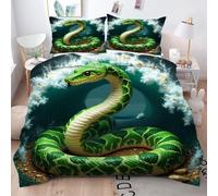 Gumntun Copripiumino Matrimoniale 260x240 cm Serpente Verde, Lavabile in Lavatrice Completo Letto, 3D Microfibra Stampa Biancheria da Letto per Tutte Le Stagioni, 2 x Federe 50x80 cm e198