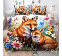 Gumntun Copripiumino Matrimoniale 260x240 cm Volpe Gialla, Lavabile in Lavatrice Completo Letto, 3D Microfibra Stampa Biancheria da Letto per Tutte Le Stagioni, 2 x Federe 50x80 cm_619a