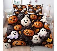 Gumntun Copripiumino Matrimoniale 260x240 cm Zucca e Fantasma, Lavabile in Lavatrice Completo Letto, 3D Microfibra Stampa Biancheria da Letto per Tutte Le Stagioni, 2 x Federe 50x80 cm