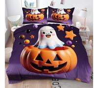 Gumntun Copripiumino Matrimoniale 260x240 cm Zucca e Fantasma, Lavabile in Lavatrice Completo Letto, 3D Microfibra Stampa Biancheria da Letto per Tutte Le Stagioni, 2 x Federe 50x80 cm
