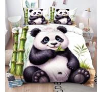 Gumntun Copripiumino Singolo 135 x 200 cm Animale Panda, Leggero Facile da Pulire Biancheria da Letto, Parure Copripiumone Microfibra con 2 Federa 50x80 cm_2446a