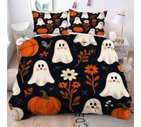 Gumntun Copripiumino Singolo 135 x 200 cm Zucca e Fantasma, Leggero Facile da Pulire Biancheria da Letto, Parure Copripiumone Microfibra con 2 Federa 50x80 cm
