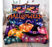 Gumntun Copripiumino Stampa 3D 150 x 200 cmLanterne Zucca Colorata, Copripiumini In Microfibra per Tutta lLa Stagione, Biancheria da Letto Incluso 1 Copripiumino e 2 Federe 50x80 cm
