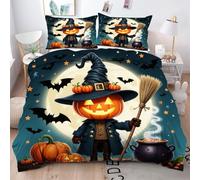 Gumntun Copripiumino Stampa 3D 150 x 200 cmUomo Zucca di Halloween, Copripiumini In Microfibra per Tutta lLa Stagione, Biancheria da Letto Incluso 1 Copripiumino e 2 Federe 50x80 cm