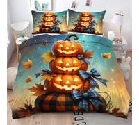 Gumntun Copripiumino Stampa 3D 150 x 200 cmZucca A Scacchi, Copripiumini In Microfibra per Tutta lLa Stagione, Biancheria da Letto Incluso 1 Copripiumino e 2 Federe 50x80 cm