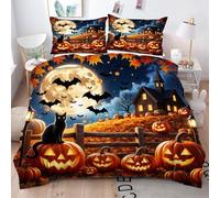 Gumntun Copripiumino Stampa 3D 150 x 200 cmZucca di Halloween, Copripiumini In Microfibra per Tutta lLa Stagione, Biancheria da Letto Incluso 1 Copripiumino e 2 Federe 50x80 cm_h524