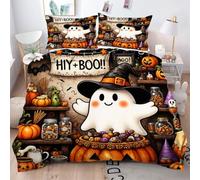 Gumntun Copripiumino Stampa 3D 150 x 200 cmZucca e Fantasma, Copripiumini In Microfibra per Tutta lLa Stagione, Biancheria da Letto Incluso 1 Copripiumino e 2 Federe 50x80 cm