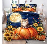 Gumntun Copripiumino Stampa 3D 150 x 200 cmZucca e Girasole, Copripiumini In Microfibra per Tutta lLa Stagione, Biancheria da Letto Incluso 1 Copripiumino e 2 Federe 50x80 cm
