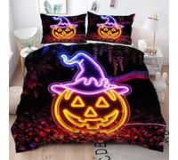 Gumntun Copripiumino Stampa 3D 150 x 200 cmZucca Fluorescente, Copripiumini In Microfibra per Tutta lLa Stagione, Biancheria da Letto Incluso 1 Copripiumino e 2 Federe 50x80 cm