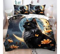 Gumntun Copripiumino Stampa 3D 150x200 cm Gatto Maine Coon Nero Luna, Copripiumini In Microfibra per Tutta lLa Stagione, Biancheria da Letto Incluso 1 Copripiumino e 2 Federe 50x80 cm_B8595