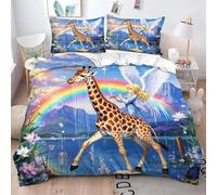 Gumntun Copripiumino Stampa 3D 150x200 cm Giraffa Arcobaleno Bambina, Copripiumini In Microfibra per Tutta lLa Stagione, Biancheria da Letto Incluso 1 Copripiumino e 2 Federe 50x80 cm_B11727