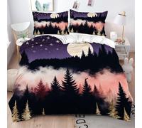 Gumntun Copripiumino Stampa 3D 150x200 cm Stelle, Luna E Alberi, Copripiumini In Microfibra per Tutta lLa Stagione, Biancheria da Letto Incluso 1 Copripiumino e 2 Federe 50x80 cm_B7551